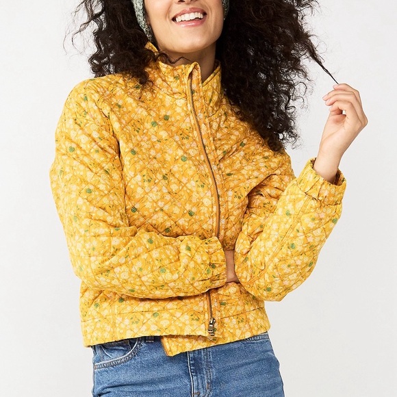 Sonoma Jackets & Blazers - Sonoma Quilted Cropped Jacket Goods For Life Mustard Green Floral Zippered L